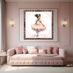 Black Ballerina, Pale Pink Tutu, Gold Crown Poster