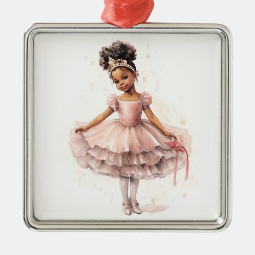 Black Ballerina Pink Tutu Gold Crown Metal Ornament