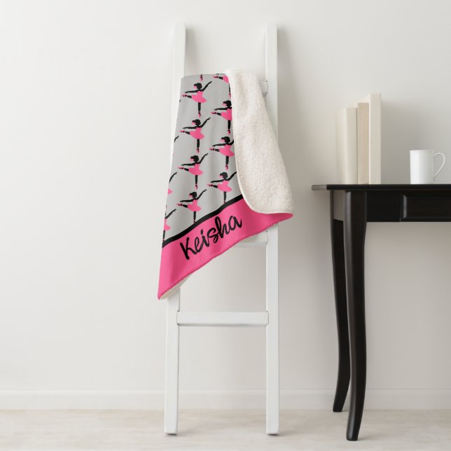 Black Ballerina Silhouette Personalized Sherpa Blanket (In Situ)