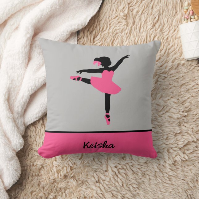 Black Ballerina Silhouette Personalized  Throw Pillow (Blanket)