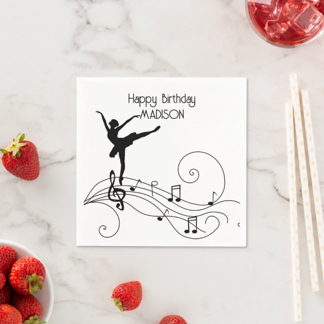 Black Ballerina & Swirl Music Notes Napkins (Insitu)