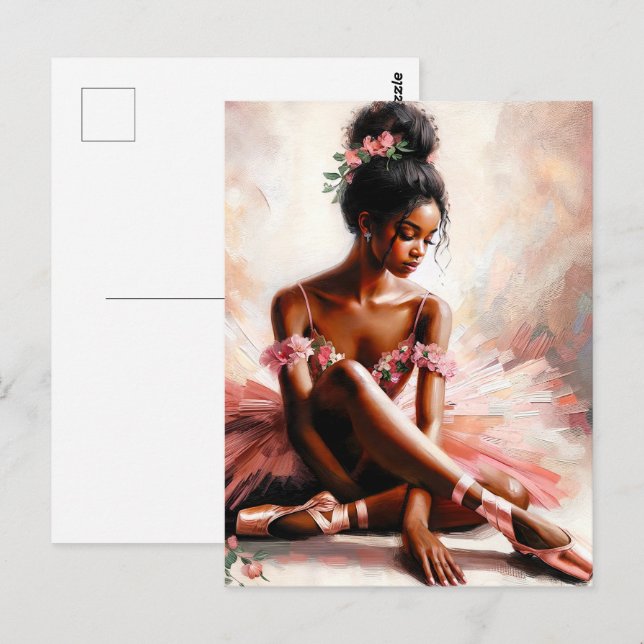 Black Ballerina Wearing Pink Tutu Art Postcard (Front/Back)