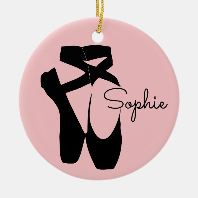 Black ballet  pointe shoes ceramic ornament (Front)