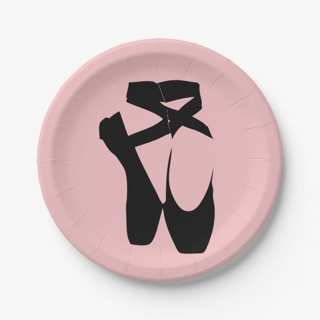 Black ballet  pointe shoes paper plates (Front)