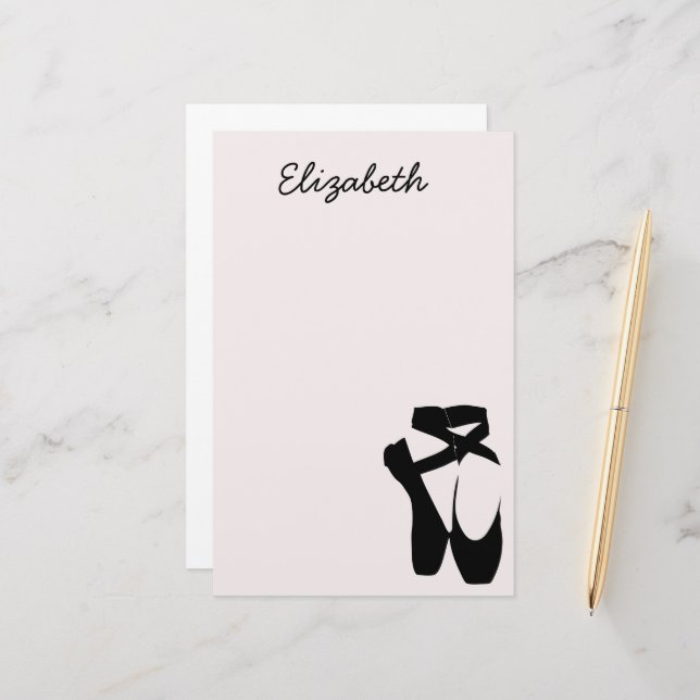 Black ballet  pointe shoes stationery (Front/Back In Situ)