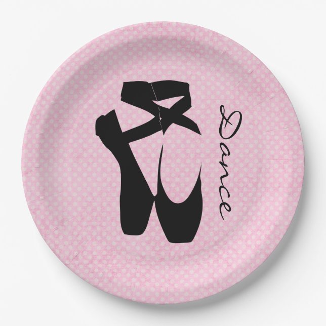 Black Ballet Shoes En Pointe Paper Plates (Front)