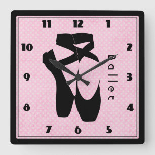 Black Ballet Shoes En Pointe Square Wall Clock