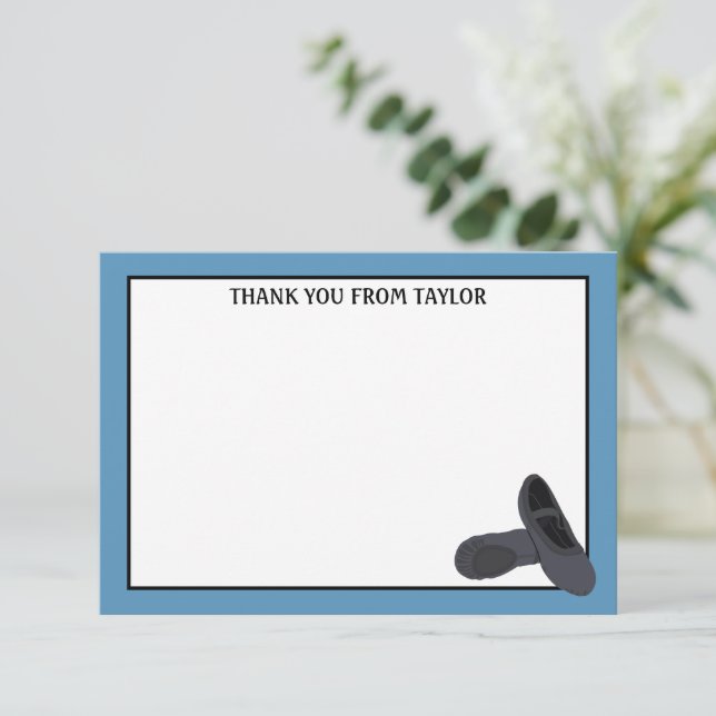 Black Ballet Shoes Personalized Flat Panel Thank You Card (Standing Front)