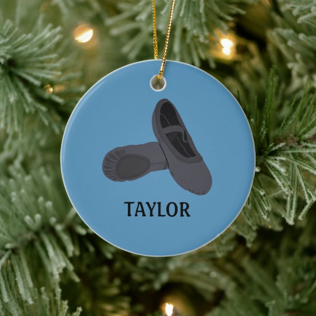 Black Ballet Shoes Personalized Photo Ceramic Ornament (Tree)