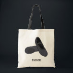 Black Ballet Shoes Slippers Personalized Tote Bag<br><div class="desc">Create a personalized tote bag that's perfect for carrying ballet gear to and from class. With an illustration of a pair of ballet shoes in black and charcoal gray it's perfect for boys who love ballet,  or anyone who prefers black ballet slipper to the pink ones.</div>