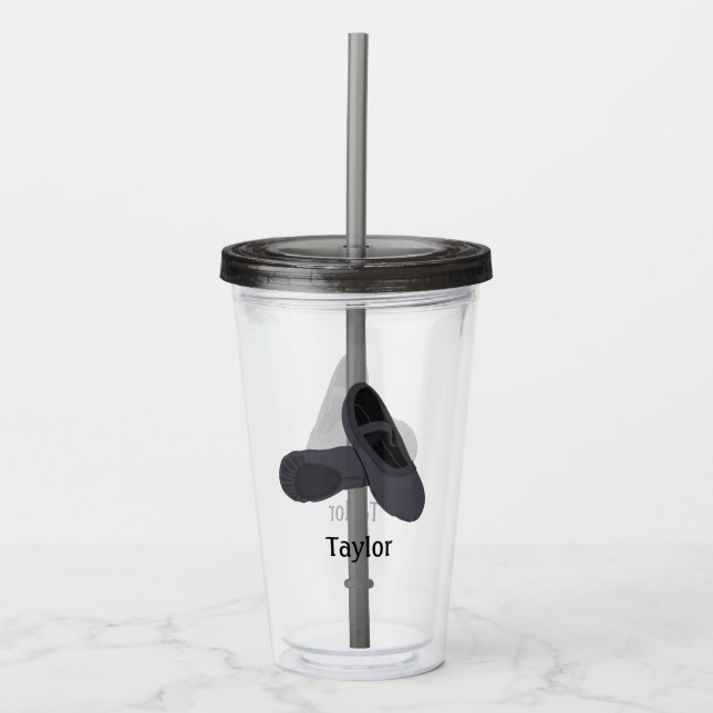 Black Ballet Shoes with Name Personalized Acrylic Tumbler (Front)
