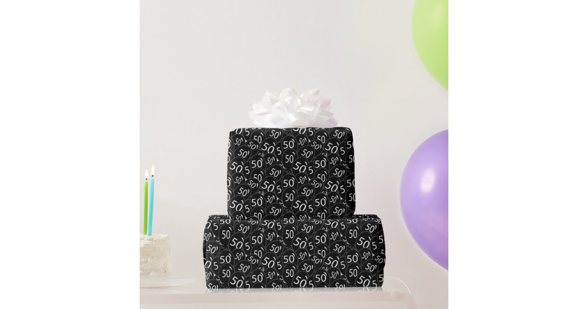 Elegant Chic Black and White Script Happy Birthday Wrapping Paper