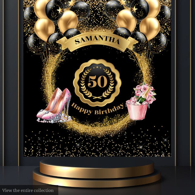 Black Balloons Gold Glitter 50th Birthday Tapestry (Black Balloons Gold Glitter 50th Birthday Tapestry)