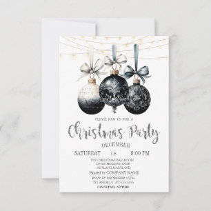 Black Balls,Lights,Buffalo Plaid Christmas Party Invitation