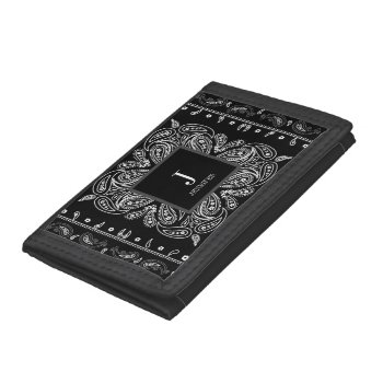 Black Bandana Print Custom Name Trifold Wallet by MiniBrothers at Zazzle
