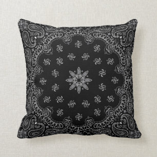 Black Bandana Throw Pillow