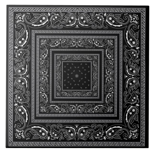 Black Bandanarama  Ceramic Tile (Front)