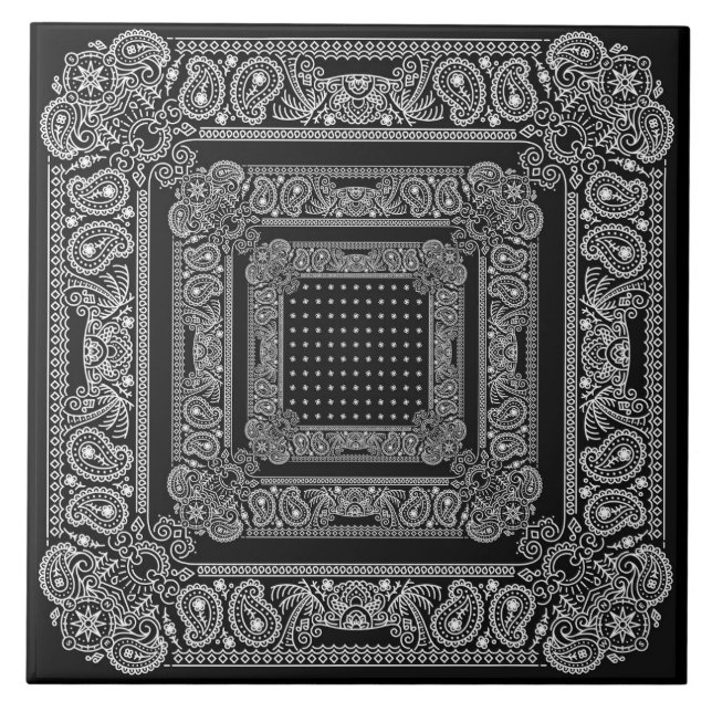 Black Bandanarama Two Bandana Ceramic Tile (Front)