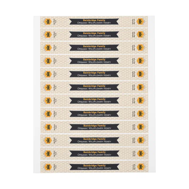 Black Banner Honey Jar Lid TamperProof Wrap Around Label Zazzle
