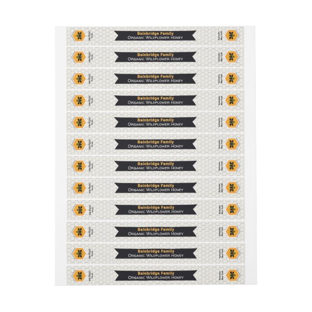 Black Banner Ivory White Honey Jar Lid Label Set (Sheet)