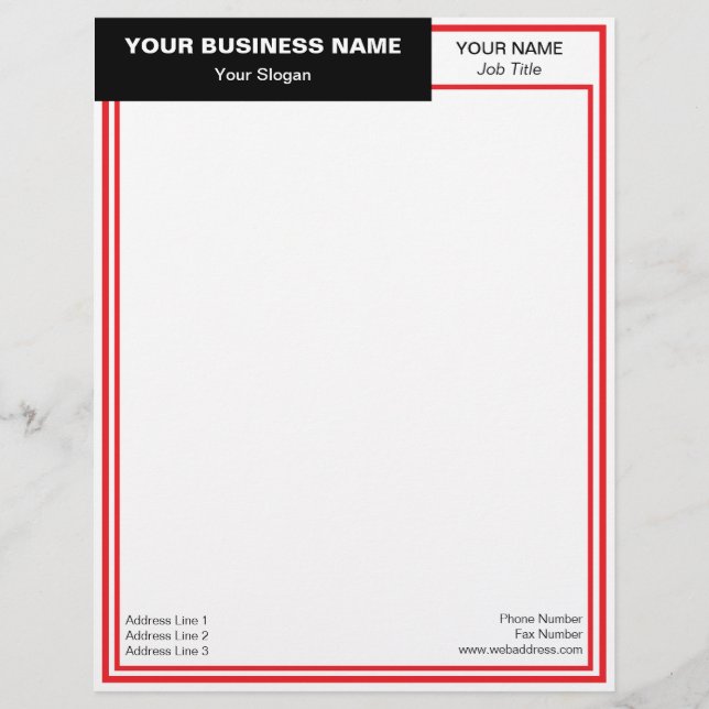 Black Banner Red Double Frame Letterhead (Front)