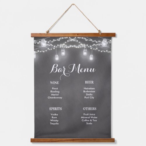 Black Bar Menu Mason Jar Wedding  Hanging Tapestry