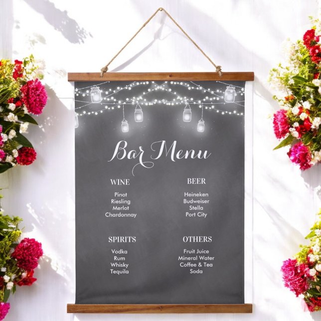 Black Bar Menu Mason Jar Wedding  Hanging Tapestry (Creator Uploaded)