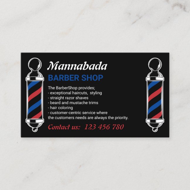 Black Barber Pole Salon Branding Design Business Card