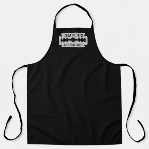 Black barber shop apron with razor blade logo