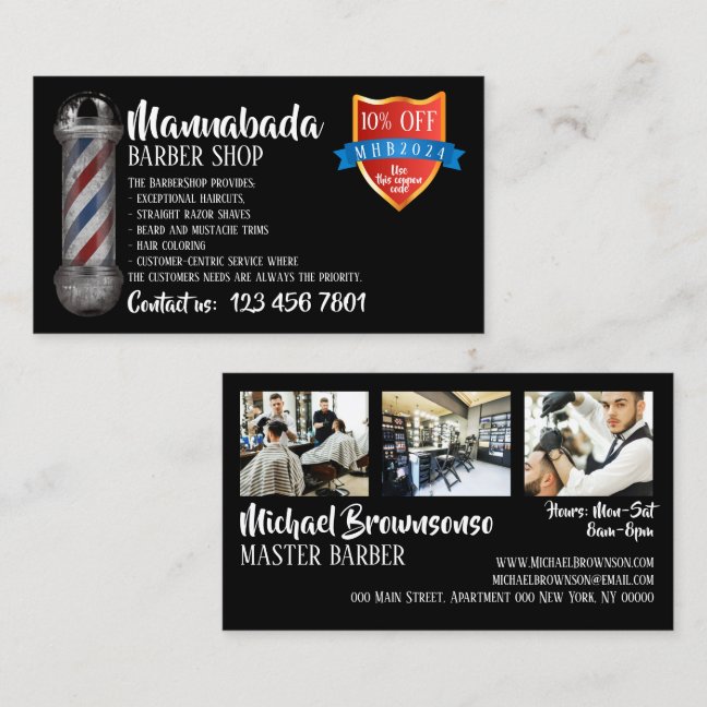 Black Barber Shop Loyalty Discount coupon Business Card