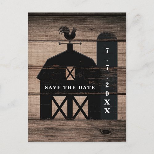 Black Barn Brown Wood Rustic Wedding Save The Date Announcement Postcard