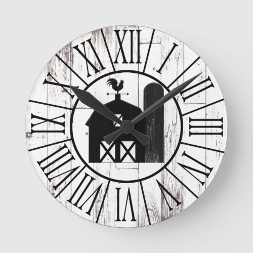 Black Barn Vintage White Wood Country Farmhouse Round Clock