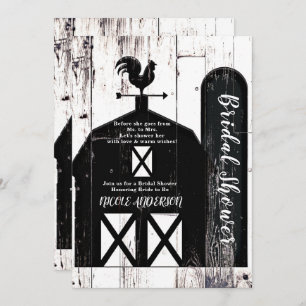 Black Barn White Wood Rustic Country Bridal Shower Invitation