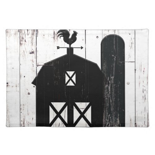Black Barn White Wood Rustic Farmhouse Country Cloth Placemat