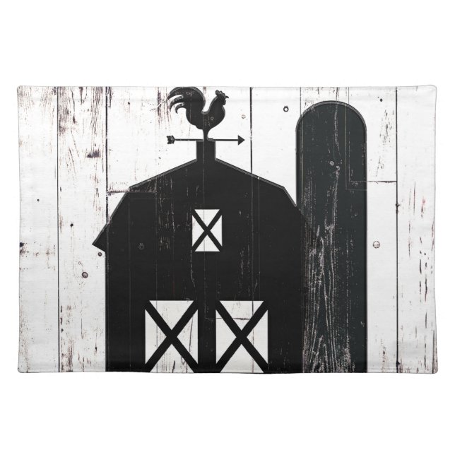 Black Barn White Wood Rustic Farmhouse Country Cloth Placemat (Front)