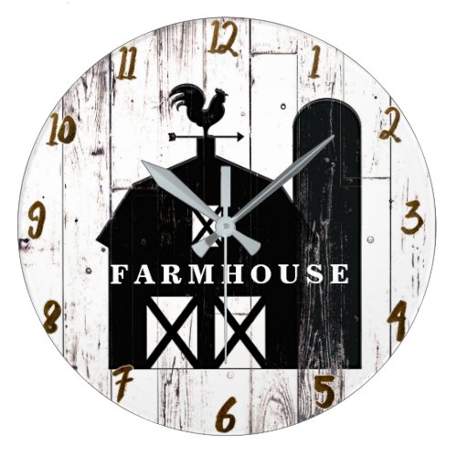 Black Barn White Wood Rustic Farmhouse Country Large Clock