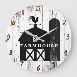 Black Barn White Wood Rustic Farmhouse Country Large Clock