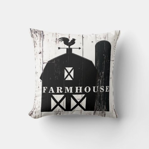 Black Barn White Wood Rustic Farmhouse Wall Art Throw Pillow
