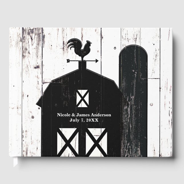 Black Barn White Wood Rustic Farmhouse Wedding Guest Book (Front)