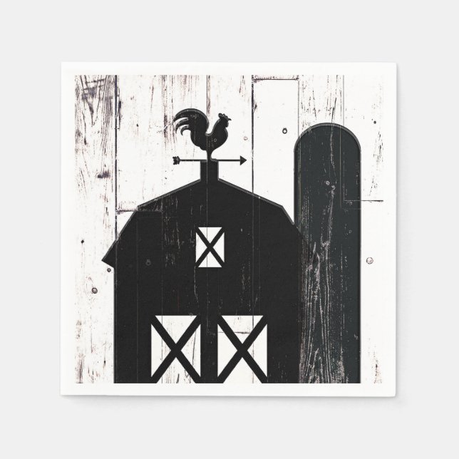 Black Barn White Wood Rustic Farmhouse Wedding Paper Napkins (Front)