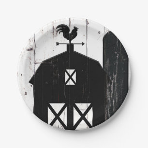 Black Barn White Wood Rustic Farmhouse Wedding Paper Plates