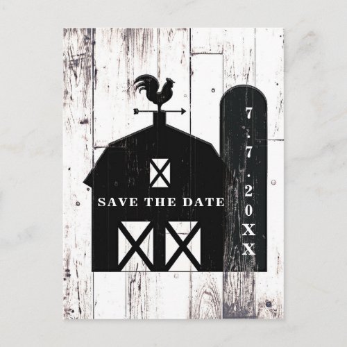 Black Barn White Wood Rustic Wedding Save The Date Announcement Postcard