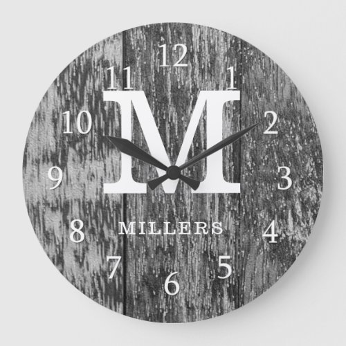 Black Barn Wood Farmhouse Monogram Large Clock