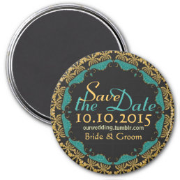 Black Baroque Gold teal Lace Save the Date Magnet
