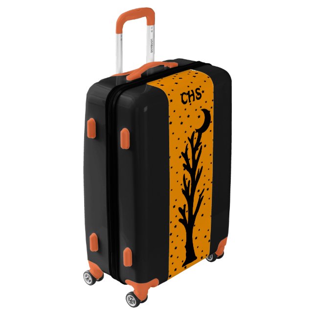 Black Barren Tree Crescent Moon Black Stars Orange Luggage (Rotated Left)