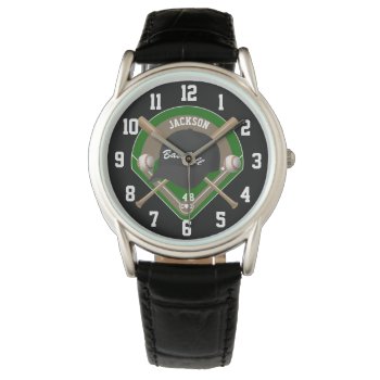 Black Baseball Diamond Player Name And Number Watch by tjssportsmania at Zazzle