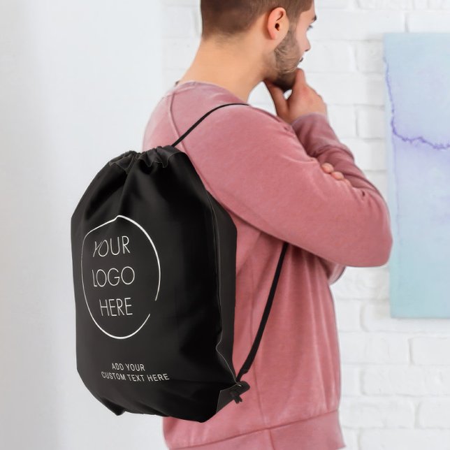 Black Basic Logo Custom Bag, Business or Shop Drawstring Bag (Creator Uploaded)