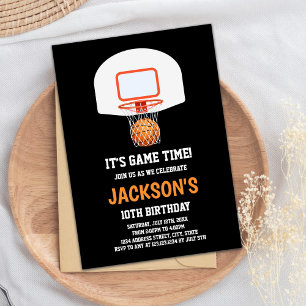 Black Basket Basketball Invitations