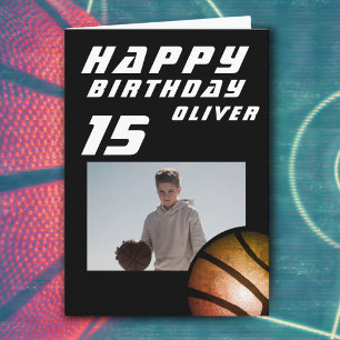 Black Basketball Ball Boy Photo Happy Birthday  Card