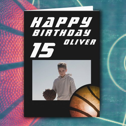 Black Basketball Ball Boy Photo Happy Birthday  Card